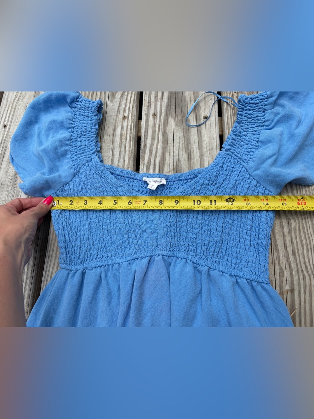 Blu Pepper Smocked Flutter Sleeve Tiered Dress Size Medium Blue Peasant Flowy - Picture 7 of 11